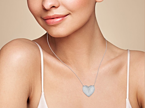 Sterling Statements Rhodium Over Sterling Silver Pave Puffed Heart Necklace