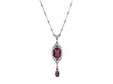 Silver Tone Rectangle Purple Pendant with 24" Chain