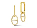 Sterling Statements 14K Yellow Gold Over Sterling Silver Pave Open Mariner Link Charm Hoop Earrings