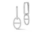 Sterling Statements Rhodium Over Sterling Silver Pave Open Mariner Link Charm Hoop Earrings