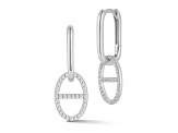 Sterling Statements Rhodium Over Sterling Silver Pave Open Mariner Link Charm Hoop Earrings
