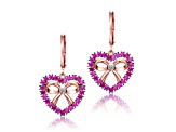 Ruby Red Cubic Zirconia, 18K Rose Gold Plated over Sterling Silver Heart Leverback Earrings