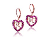 Ruby Red Cubic Zirconia, 18K Rose Gold Plated over Sterling Silver Heart Leverback Earrings