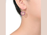 Ruby Red Cubic Zirconia, 18K Rose Gold Plated over Sterling Silver Heart Leverback Earrings