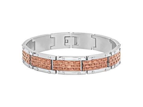 Stainless Steel with Two-Tone Finish Brick Design Link Bracelet