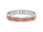 Stainless Steel with Two-Tone Finish Brick Design Link Bracelet