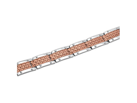 Stainless Steel with Two-Tone Finish Brick Design Link Bracelet