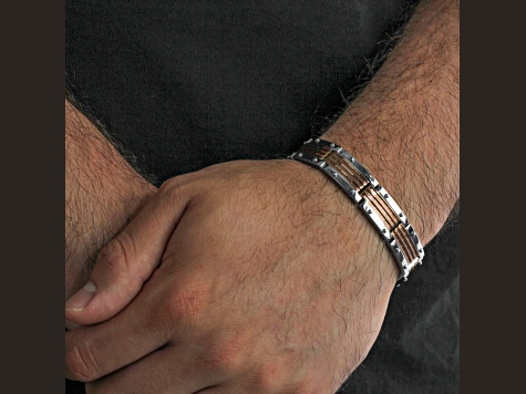 Stainless Steel with Two-Tone Finish Brick Design Link Bracelet