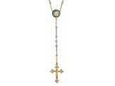 Symbols Of Faith Gold Tone Blue Beaded Rosary with Mary and Child Decal