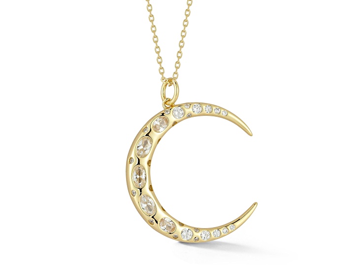 Rachel Zoe 14K Yellow Gold Over Sterling Silver Cubic Zirconia Crescent Moon Pendant Necklace