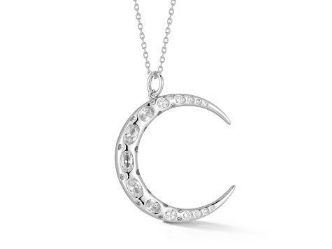 Rachel Zoe Rhodium Over Sterling Silver Cubic Zirconia Crescent Moon Pendant Necklace