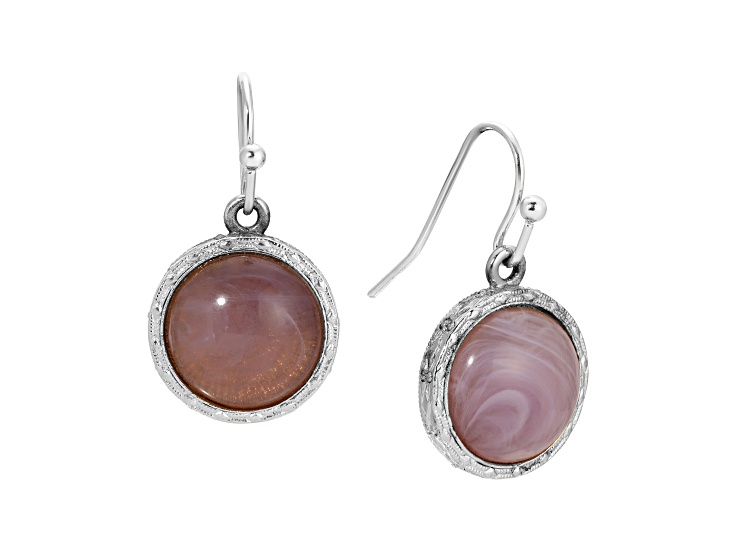 Silver Tone Round Stone Wire Earrings