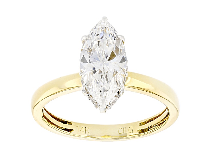 Certified White Marquise Lab-Grown Diamond F VS1 14K Yellow Gold Hidden Halo Solitaire Ring 2.00ctw