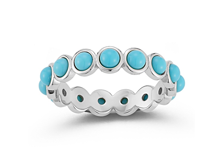 Rachel Zoe Rhodium Over Sterling Silver Lab Created Turquoise Eternity Band Ring