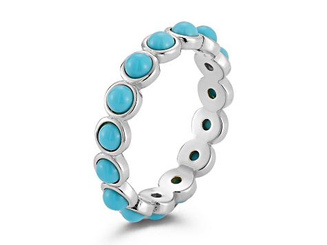 Rachel Zoe Rhodium Over Sterling Silver Lab Created Turquoise Eternity Band Ring