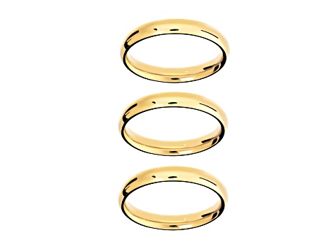 Sophisticated Steel Gold tone, Set Of 3 Band Rings 3MM
