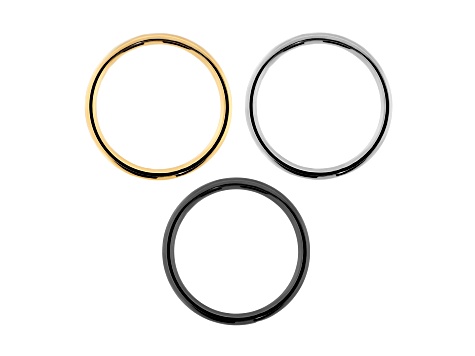 Sophisticated Steel Tri-tone, Set of 3 Band Rings 3MM