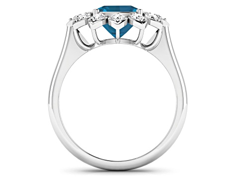 London Blue Topaz and White Diamond Halo 14K White Gold Flower Ring