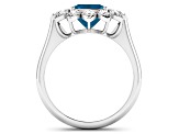 London Blue Topaz and White Diamond Halo 14K White Gold Flower Ring