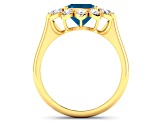 London Blue Topaz and White Diamond Halo 14K Yellow Gold Flower Ring