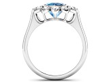 Blue Aquamarine and White Diamond Halo 14K White Gold Flower Ring