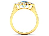 Blue Aquamarine and White Diamond Halo 14K Yellow Gold Flower Ring