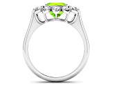 Green Peridot and White Diamond Halo 14K White Gold Flower Ring