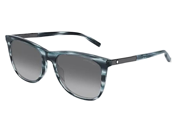 Montblanc Men's Blue & Ruthenium Square Frame / Gray Gradient Lenses Sunglasses