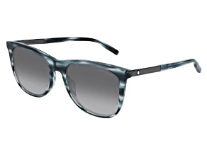 Montblanc Men's Blue & Ruthenium Square Frame / Gray Gradient Lenses Sunglasses