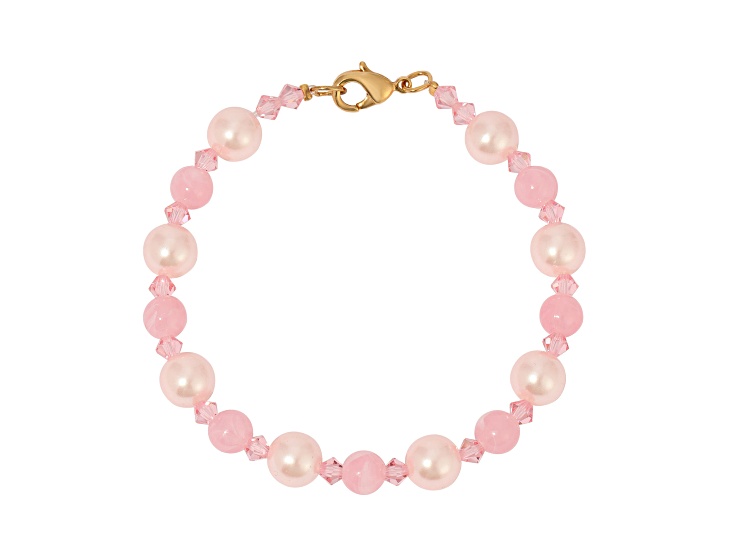 Gold Tone Pink Bead Bracelet