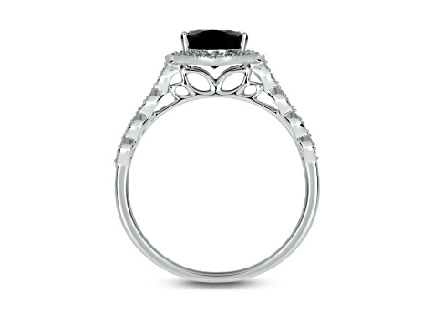 Oval Black Sapphire and Round White Diamond 10K White Gold Vintage Style Bridal Set 1.20ctw