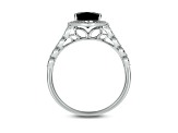 Oval Black Sapphire and Round White Diamond 10K White Gold Vintage Style Bridal Set 1.20ctw