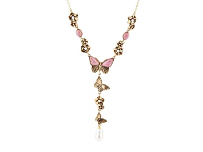 Barse Jewelry Rhodonite, Freshwater & Mother-Of-Pearl Gold Tone Butterfly Y-Necklace