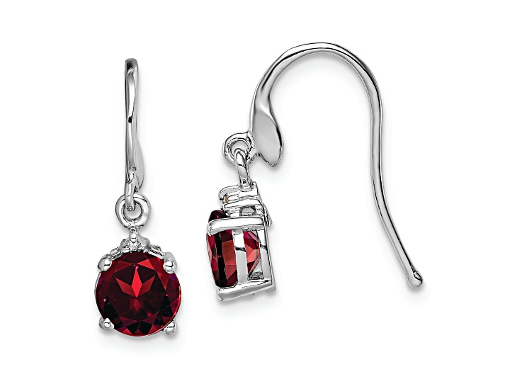 Sterling Silver Rhodium-plated Round Garnet and Diamond Wire Earrings