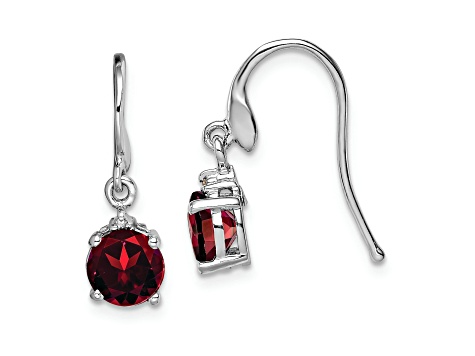 Sterling Silver Rhodium-plated Round Garnet and Diamond Wire Earrings