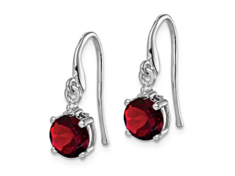 Sterling Silver Rhodium-plated Round Garnet and Diamond Wire Earrings