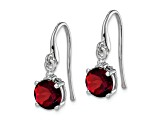 Sterling Silver Rhodium-plated Round Garnet and Diamond Wire Earrings
