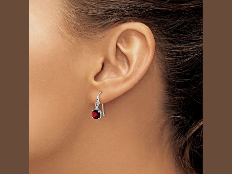 Sterling Silver Rhodium-plated Round Garnet and Diamond Wire Earrings