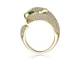 Emerald Green & Clear Cubic Zirconia, 14K Gold Plated over Brass Panther Head Open Design Ring