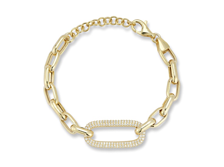 Sterling Statements 14K Yellow Gold Over Sterling Silver Pave Oval Link Bracelet