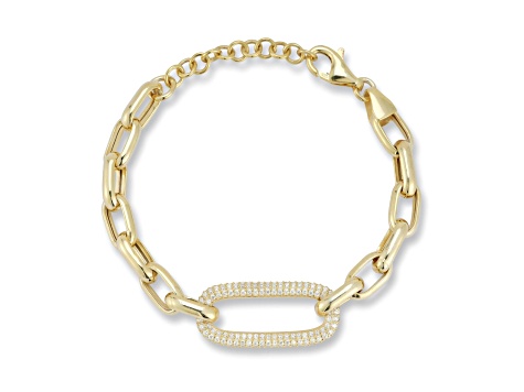 Sterling Statements 14K Yellow Gold Over Sterling Silver Pave Oval Link Bracelet