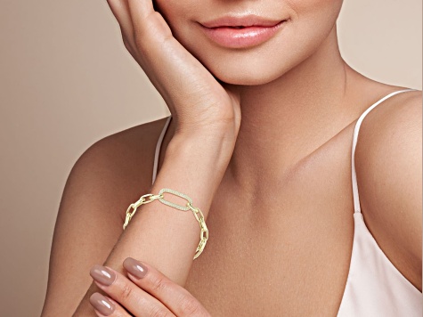 Sterling Statements 14K Yellow Gold Over Sterling Silver Pave Oval Link Bracelet
