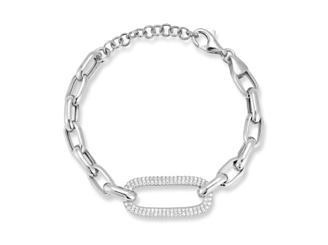 Sterling Statements Rhodium Over Sterling Silver Pave Oval Link Bracelet