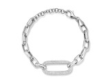 Sterling Statements Rhodium Over Sterling Silver Pave Oval Link Bracelet