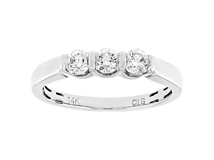 White Lab-Grown Diamond F-G SI 14kt White Gold 3-Stone Band Ring 0.50ctw