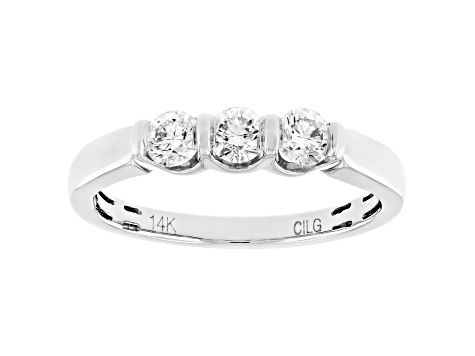 White Lab-Grown Diamond F-G SI 14kt White Gold 3-Stone Band Ring 0.50ctw