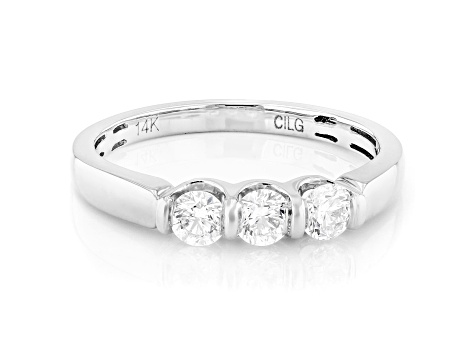 White Lab-Grown Diamond F-G SI 14kt White Gold 3-Stone Band Ring 0.50ctw
