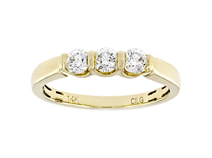 White Lab-Grown Diamond F-G SI 14kt Yellow Gold 3-Stone Band Ring 0.50ctw