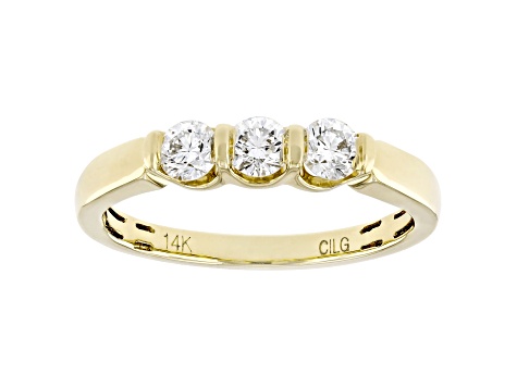 White Lab-Grown Diamond F-G SI 14kt Yellow Gold 3-Stone Band Ring 0.50ctw