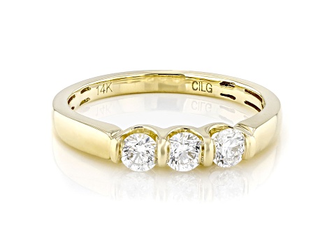 White Lab-Grown Diamond F-G SI 14kt Yellow Gold 3-Stone Band Ring 0.50ctw